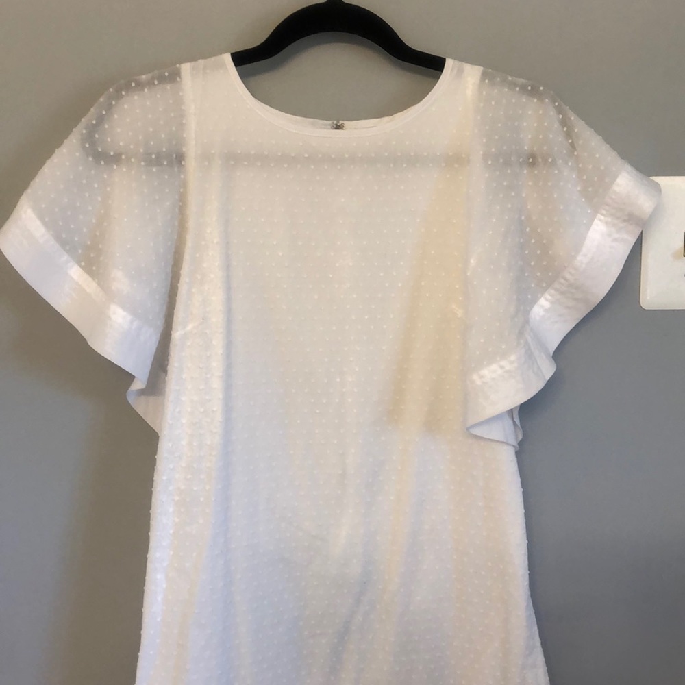 JCrew White Dress Swiss Dot Graduation with Flutter Sleeve Size 0 EEUC